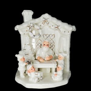 Santa Elf Toy Workshop White‎ Gold Christmas Porcelain North Pole